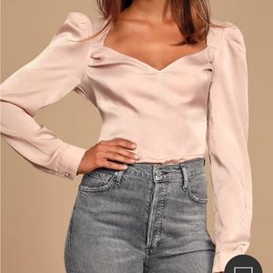 Lulus Blush Satin Blouse